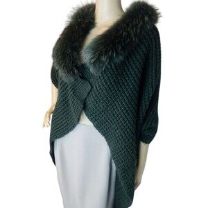 Linda Richards New York Genuine Raccoon Fur Mohair Knit Shrug Wrap One Size F.M.